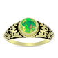 Anel de Prata com Banho de Ouro com Opala Verde do Etíope Lega Dembi  Contraste: Cabeca de Veado (800)