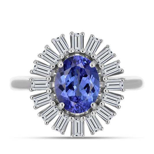 Anel de Prata com Tanzanite AAA e Zircão Branco  Contraste: Cabeca de Veado (800)