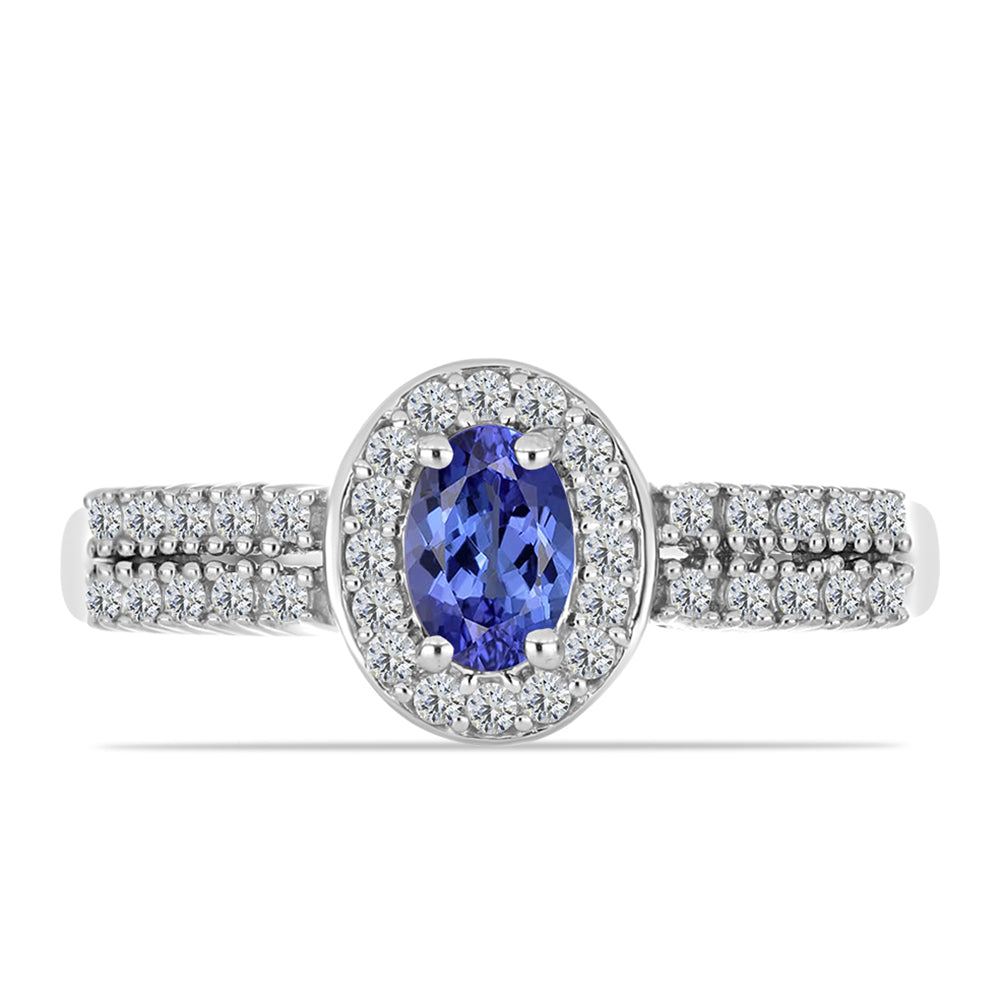 Anel de Prata com Tanzanite AAA e Topázio Branco 1 