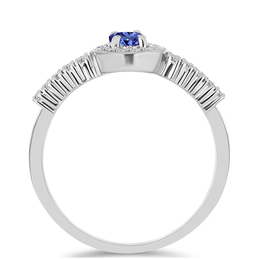 Anel de Prata com Tanzanite AAA e Topázio Branco
