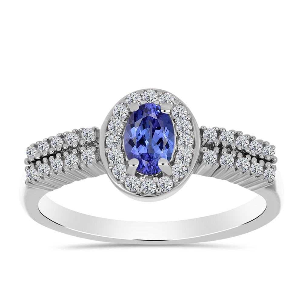 Anel de Prata com Tanzanite AAA e Topázio Branco
