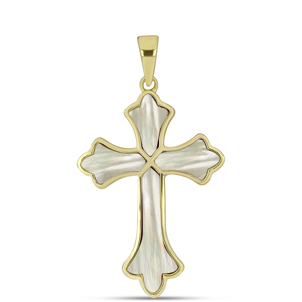 Cruz Pendente de Prata com Banho de Ouro com Mãe de Pérola  Contraste: Cabeca de Veado (800) 1 