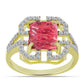 Anel de Prata com Banho de Ouro com Thulite e Topázio Branco  Contraste: Cabeca de Veado (800)