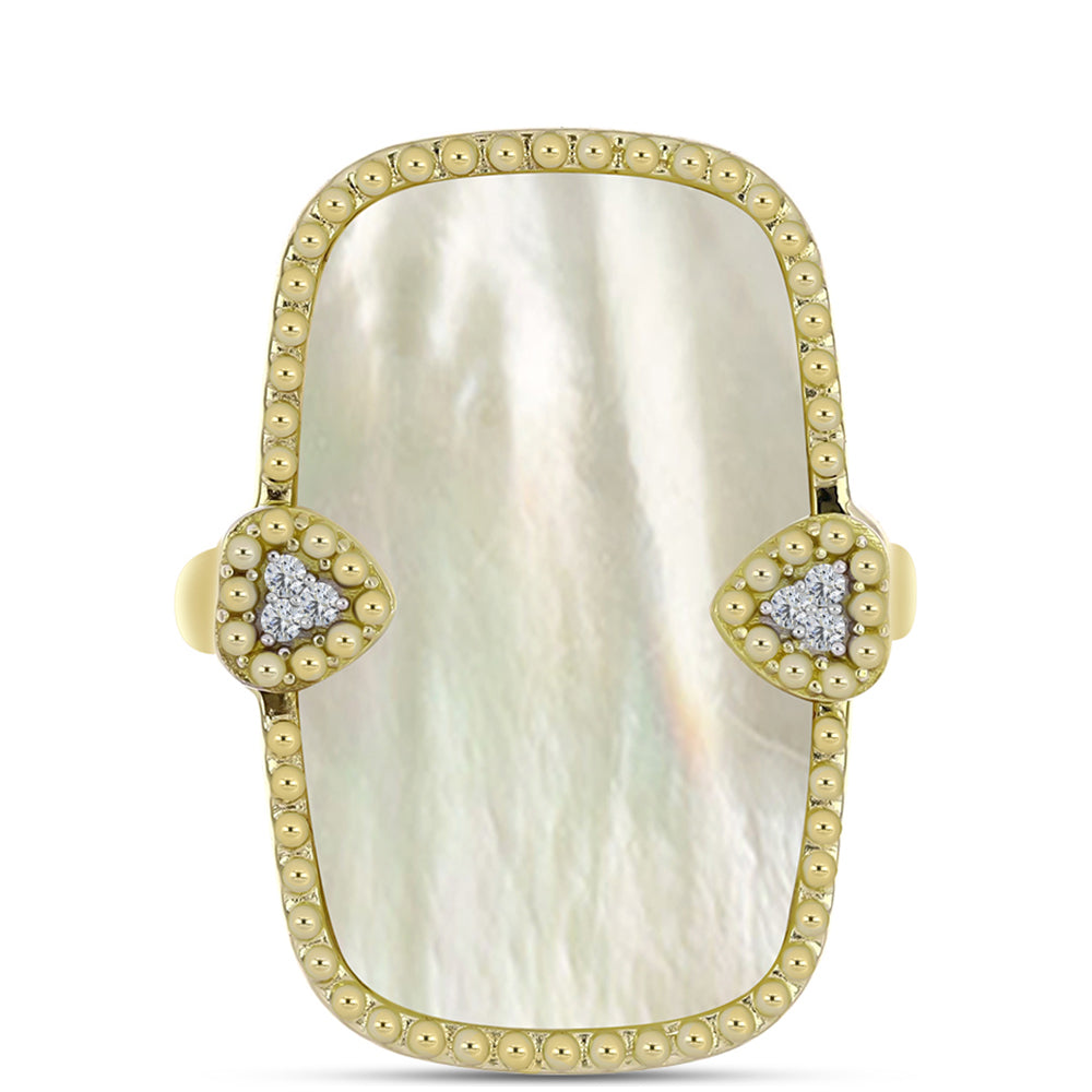 Anel de Prata com Banho de Ouro com Mãe de Pérola e Topázio Branco  Contraste: Cabeca de Veado (800)