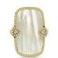 Anel de Prata com Banho de Ouro com Mãe de Pérola e Topázio Branco  Contraste: Cabeca de Veado (800)