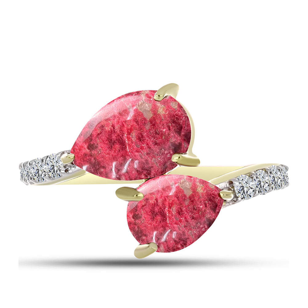 Anel de Prata com Banho de Ouro com Thulite e Topázio Branco