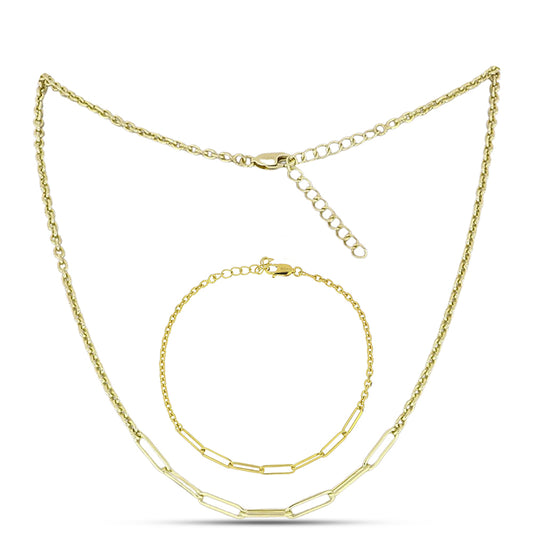 Conjunto de Prata com Banho de Ouro ( Colar+Pulseira )  Contraste: Cabeca de Veado (800)