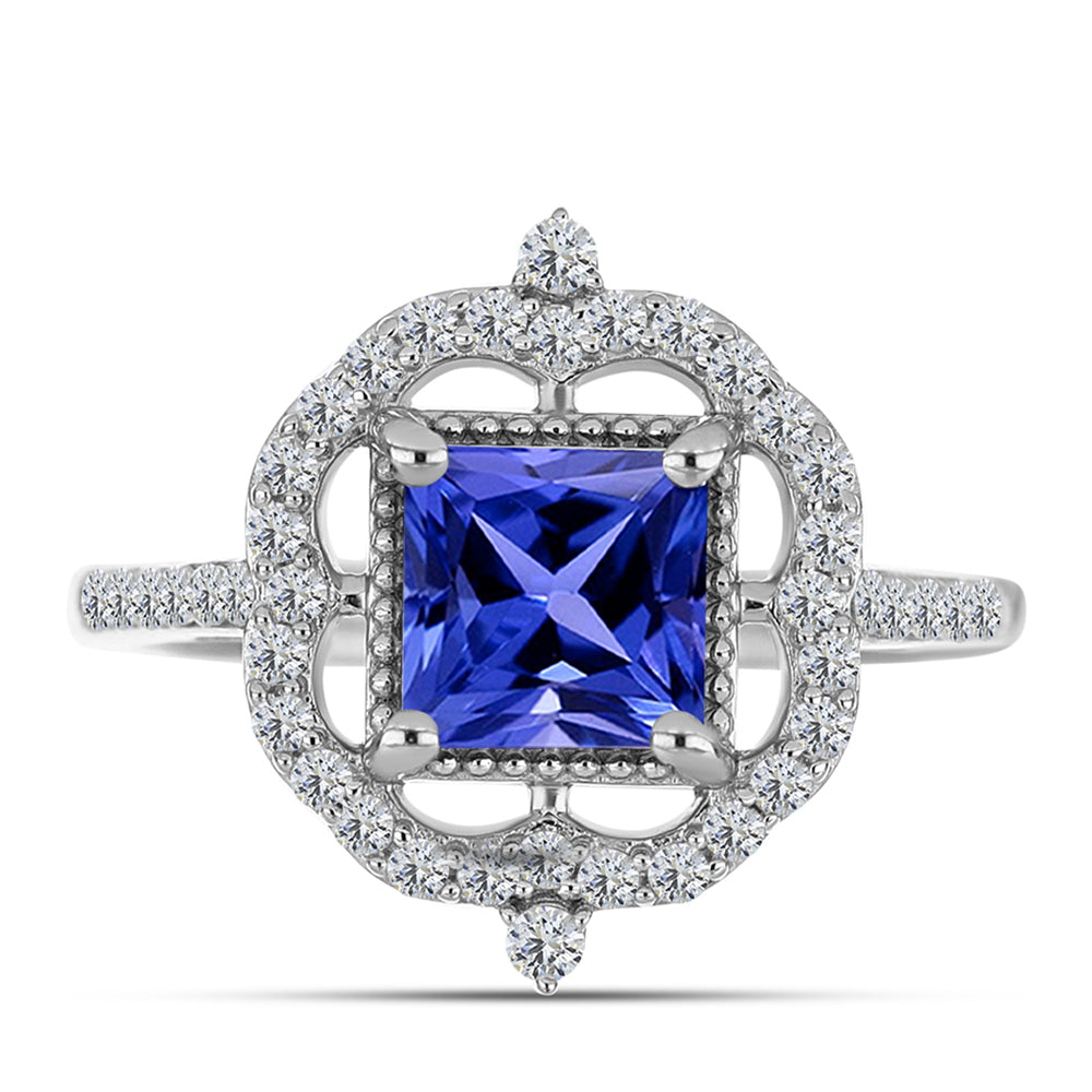 Anel de Prata com Tanzanite AAA e Topázio Branco