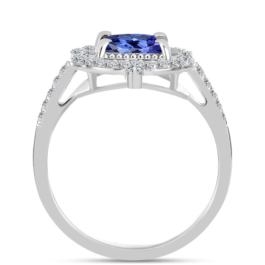 Anel de Prata com Tanzanite AAA e Topázio Branco