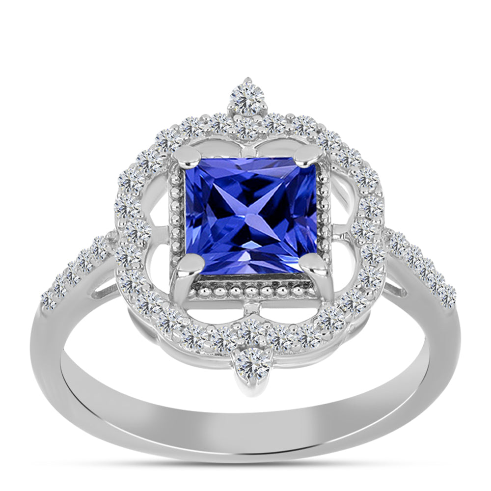 Anel de Prata com Tanzanite AAA e Topázio Branco 3 