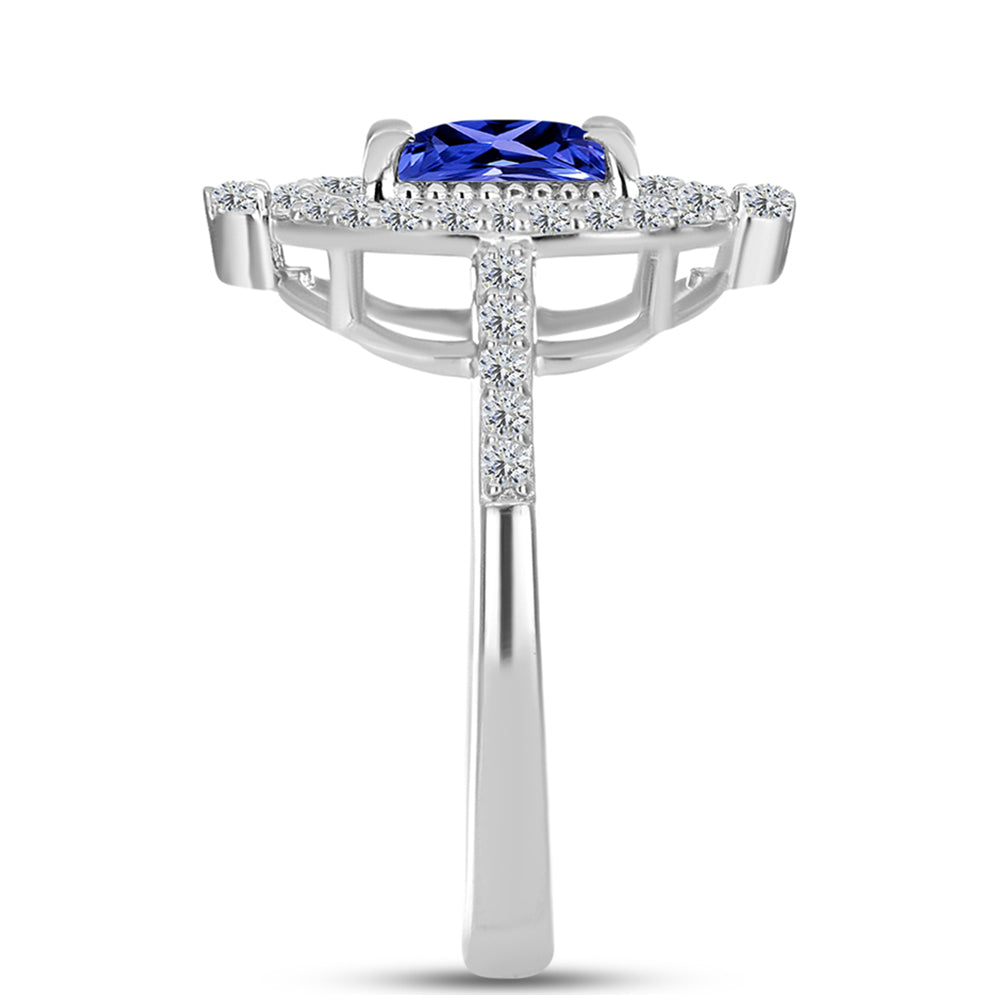 Anel de Prata com Tanzanite AAA e Topázio Branco