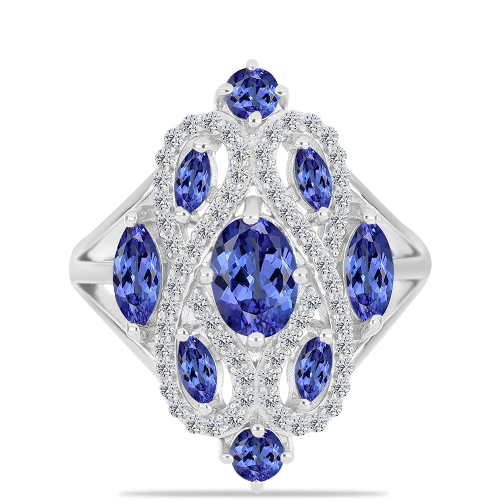 Anel de Prata com Tanzanite AAA  Contraste: Cabeca de Veado (800)