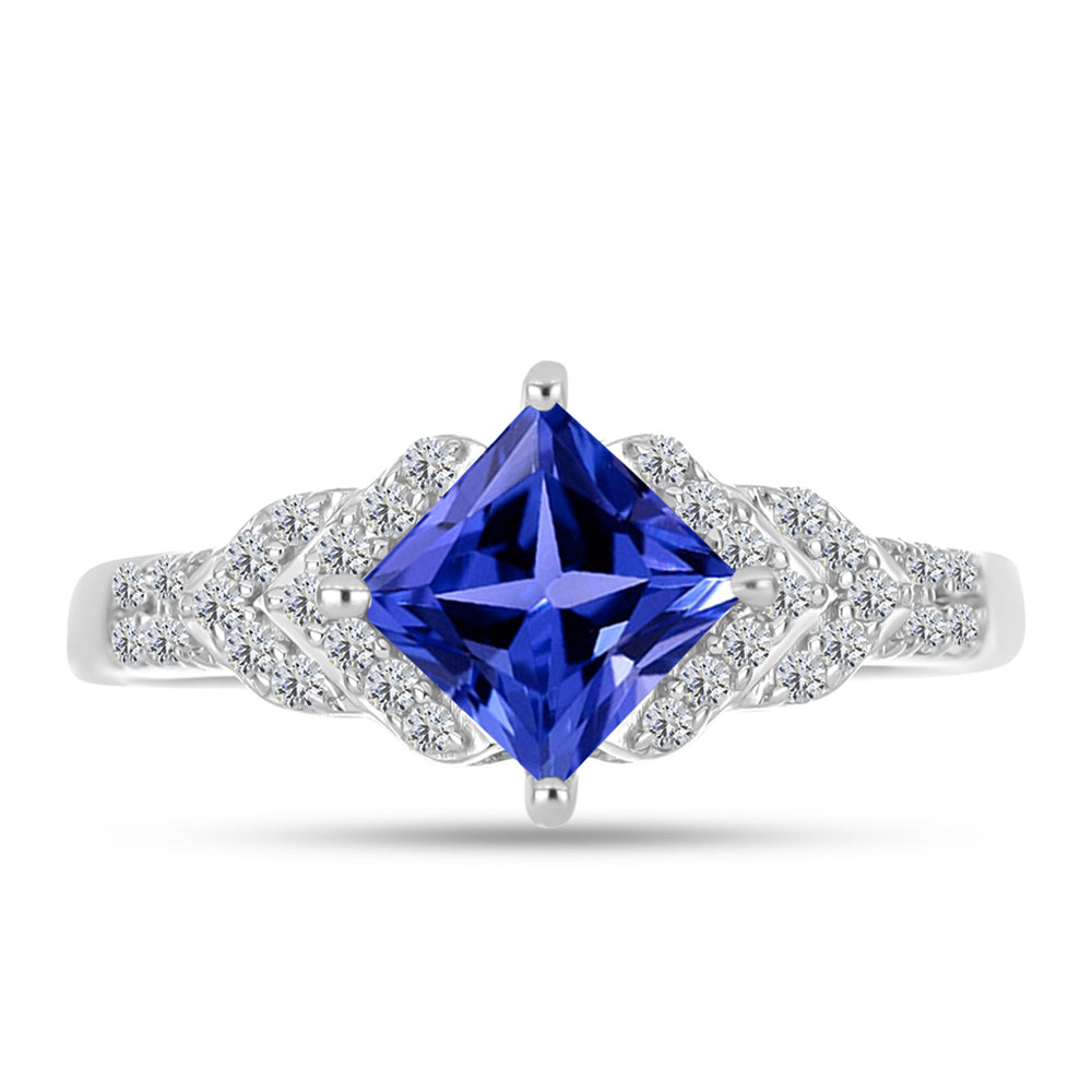 Anel de Prata com Tanzanite AAA e Topázio Branco