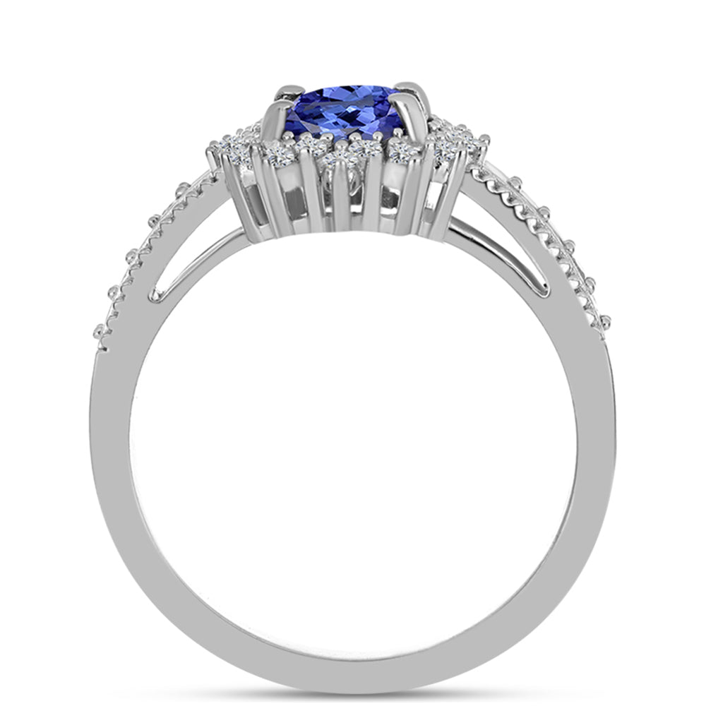 Anel de Prata com Tanzanite AAA e Topázio Branco  Contraste: Cabeca de Veado (800)