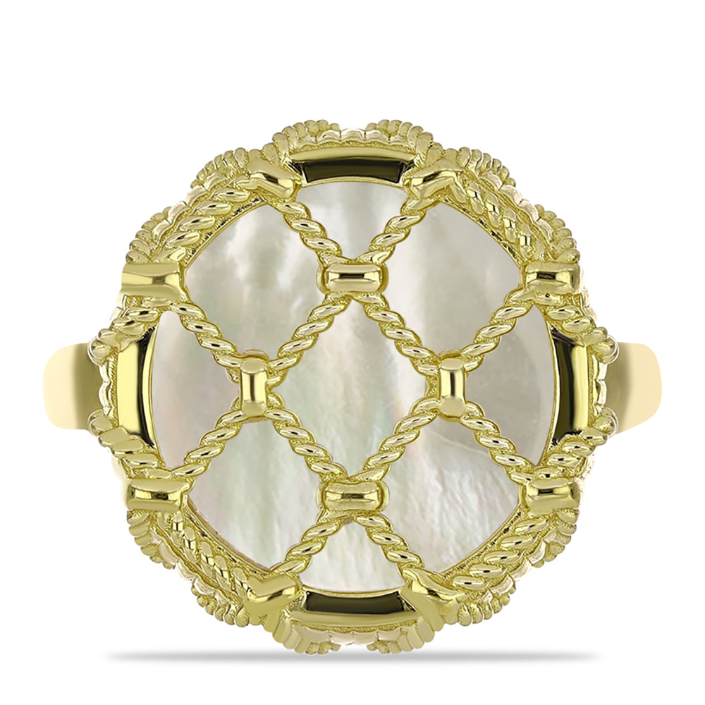 Anel de Prata com Banho de Ouro com Mãe de Pérola  Contraste: Cabeca de Veado (800) 1 