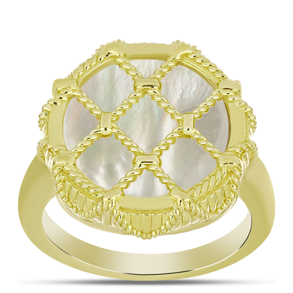Anel de Prata com Banho de Ouro com Mãe de Pérola  Contraste: Cabeca de Veado (800) 3 
