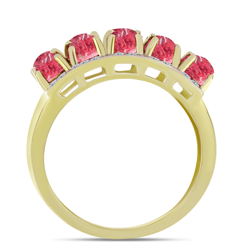 Anel de Prata com Banho de Ouro com Thulite e Topázio Branco  Contraste: Cabeca de Veado (800) 2 