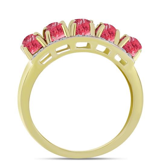 Anel de Prata com Banho de Ouro com Thulite e Topázio Branco  Contraste: Cabeca de Veado (800)