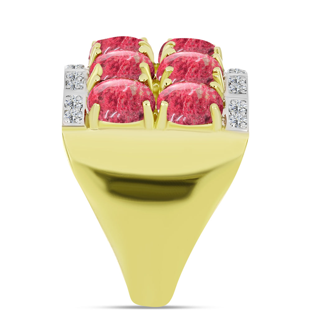 Anel de Prata com Banho de Ouro com Thulite e Topázio Branco  Contraste: Cabeca de Veado (800) 4 
