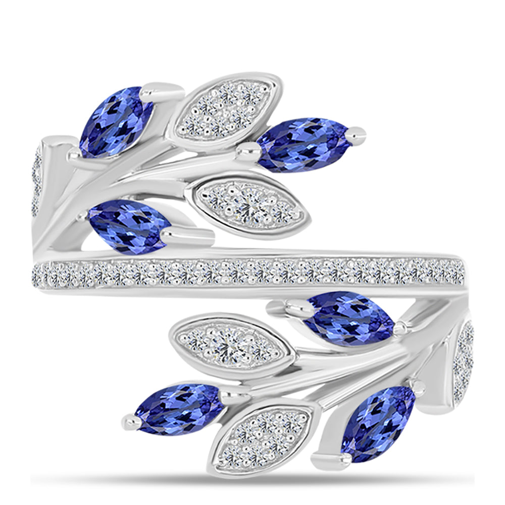 Anel de Prata com Tanzanite AAA e Topázio Branco  Contraste: Cabeca de Veado (800)