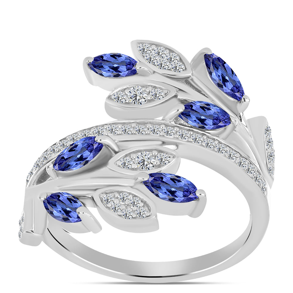 Anel de Prata com Tanzanite AAA e Topázio Branco  Contraste: Cabeca de Veado (800) 3 