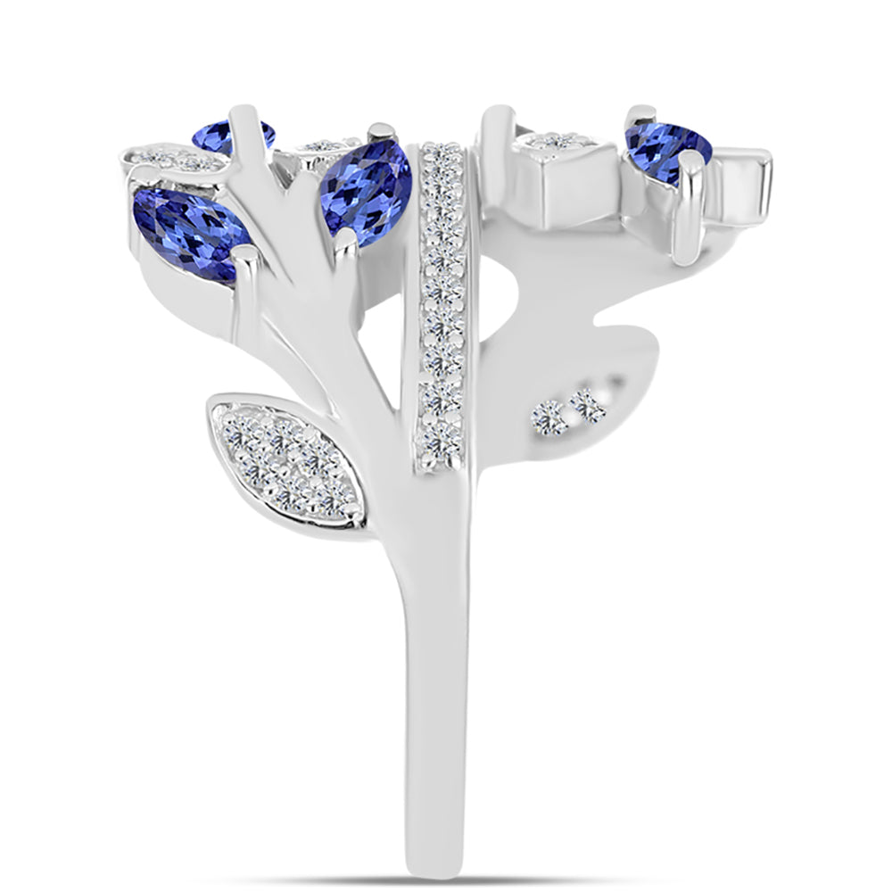 Anel de Prata com Tanzanite AAA e Topázio Branco  Contraste: Cabeca de Veado (800)