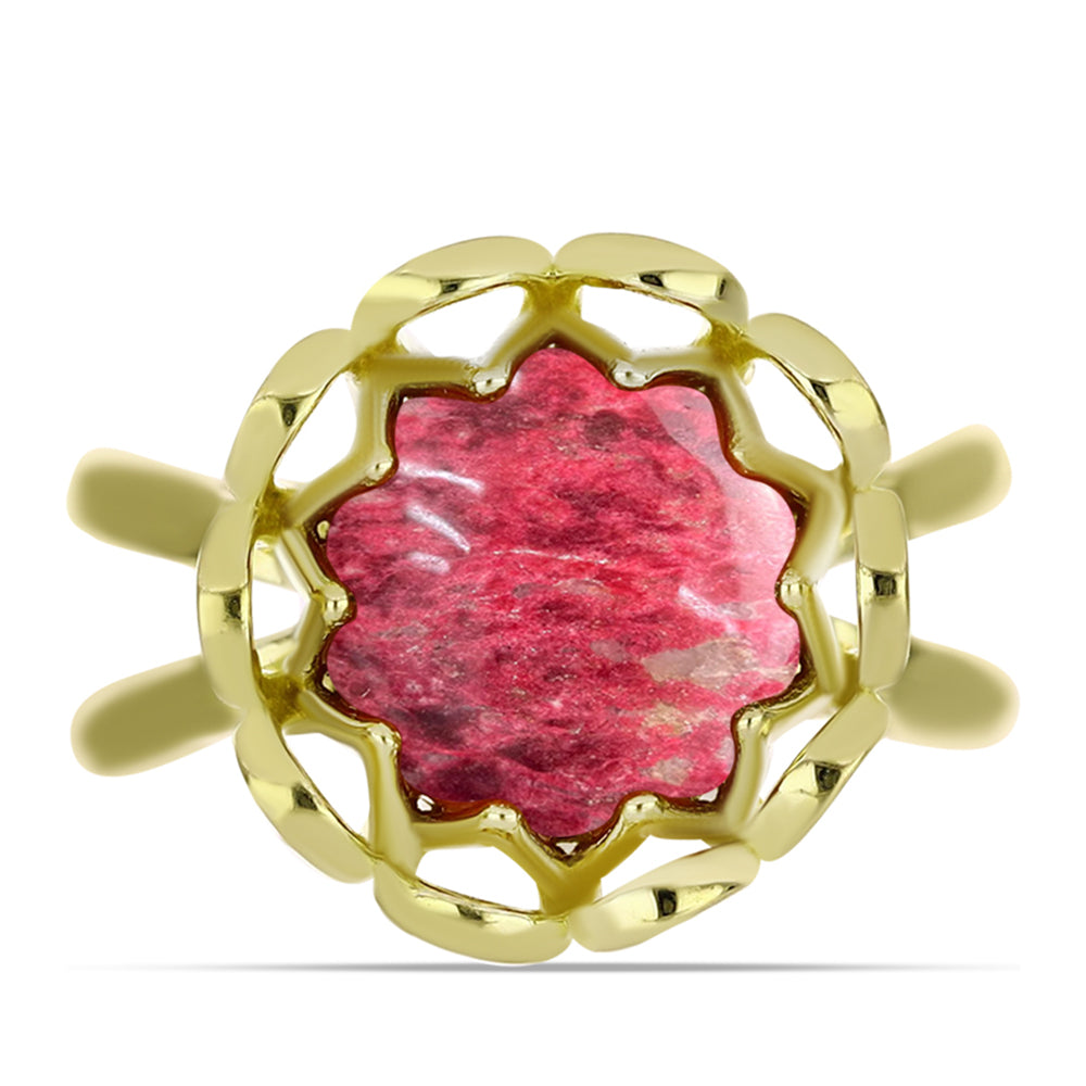 Anel de Prata com Banho de Ouro com Thulite  Contraste: Cabeca de Veado (800) 1 