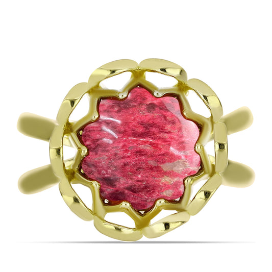 Anel de Prata com Banho de Ouro com Thulite  Contraste: Cabeca de Veado (800)
