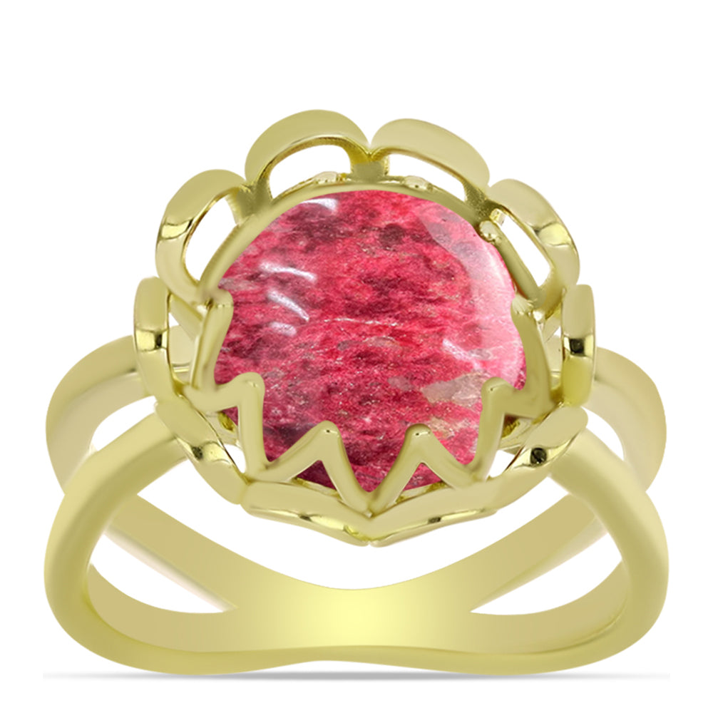 Anel de Prata com Banho de Ouro com Thulite  Contraste: Cabeca de Veado (800)