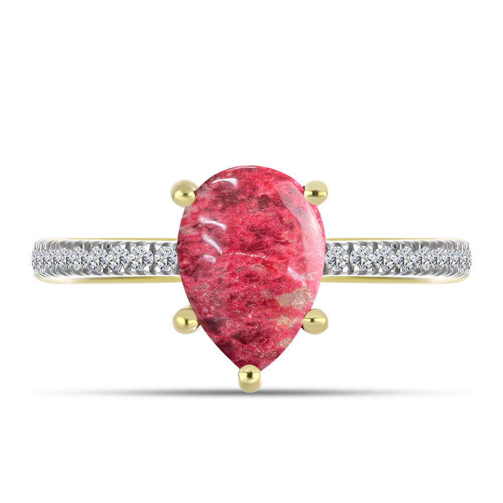 Anel de Prata com Banho de Ouro com Thulite e Topázio Branco