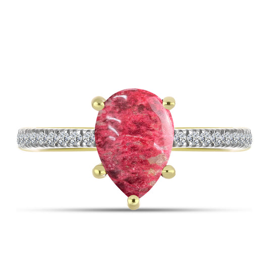 Anel de Prata com Banho de Ouro com Thulite e Topázio Branco