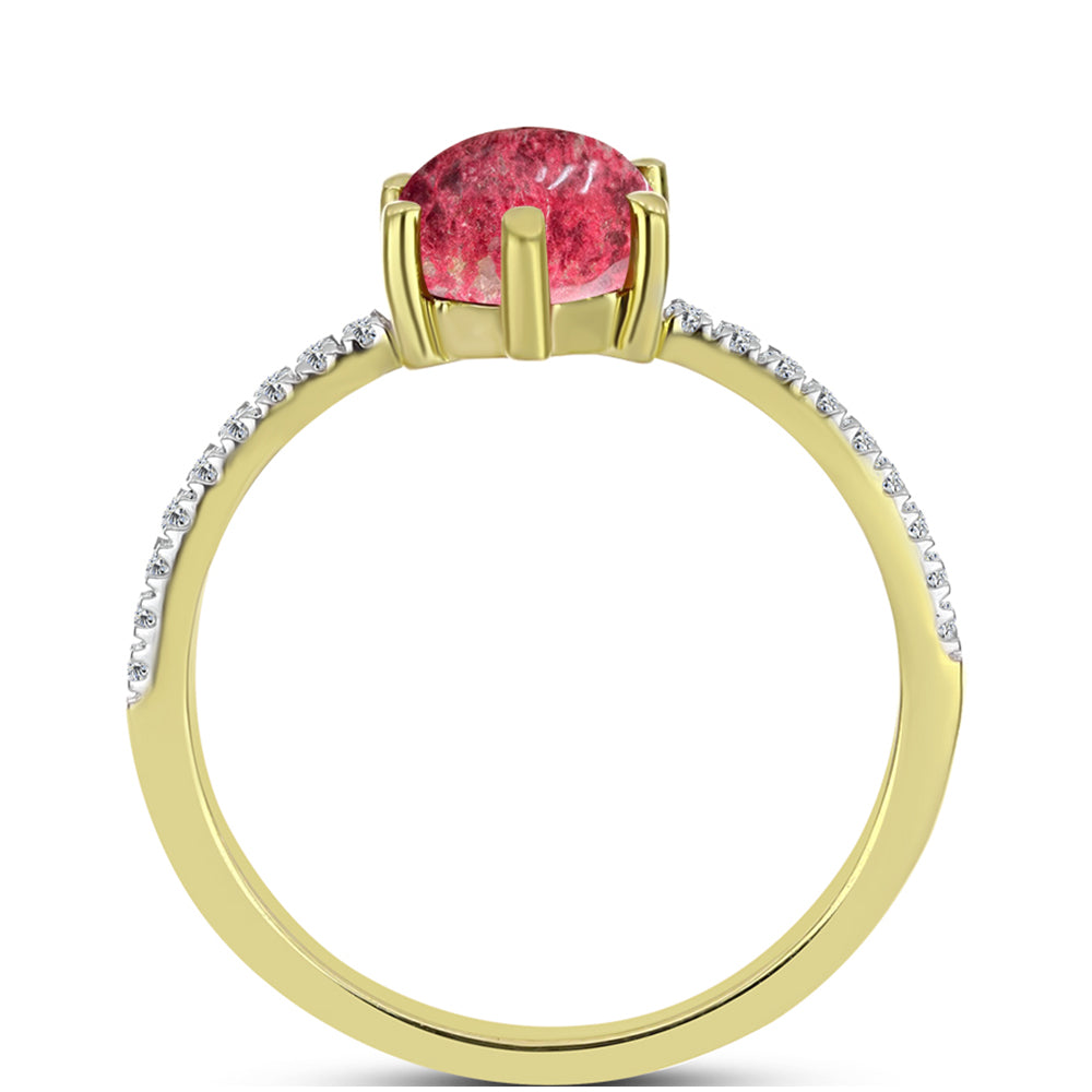 Anel de Prata com Banho de Ouro com Thulite e Topázio Branco