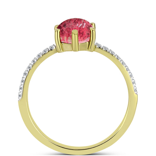 Anel de Prata com Banho de Ouro com Thulite e Topázio Branco