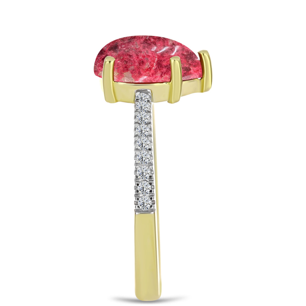Anel de Prata com Banho de Ouro com Thulite e Topázio Branco 4 