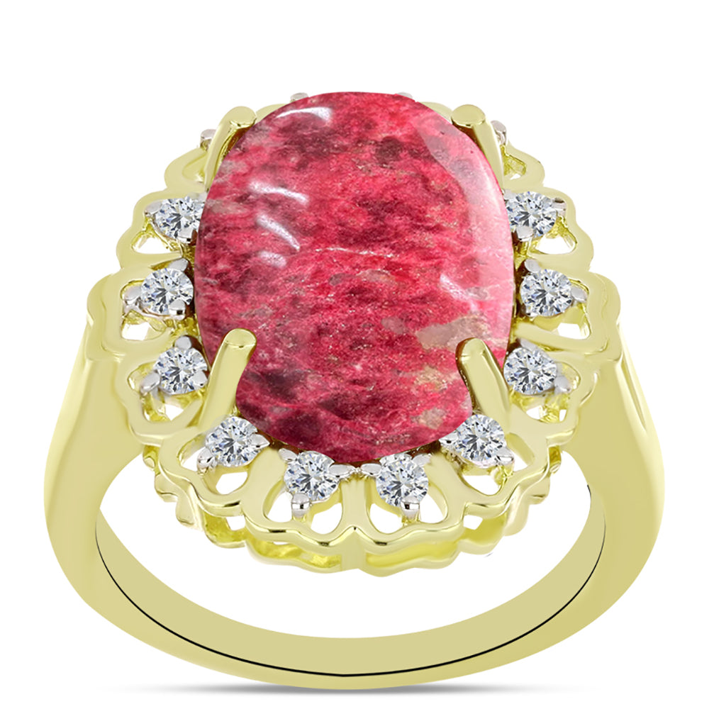 Anel de Prata com Banho de Ouro com Thulite e Topázio Branco 3 