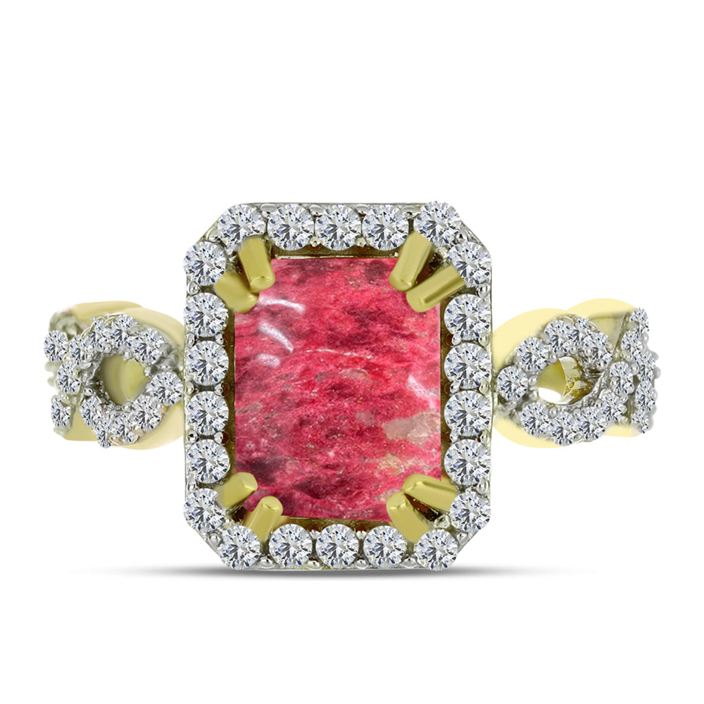 Anel de Prata com Banho de Ouro com Thulite e Topázio Branco  Contraste: Cabeca de Veado (800) 1 