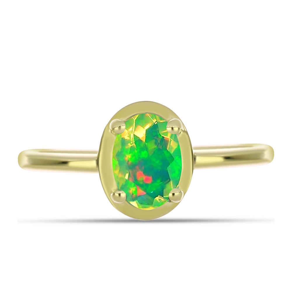 Anel de Prata com Banho de Ouro com Opala Verde do Etíope Lega Dembi 1 