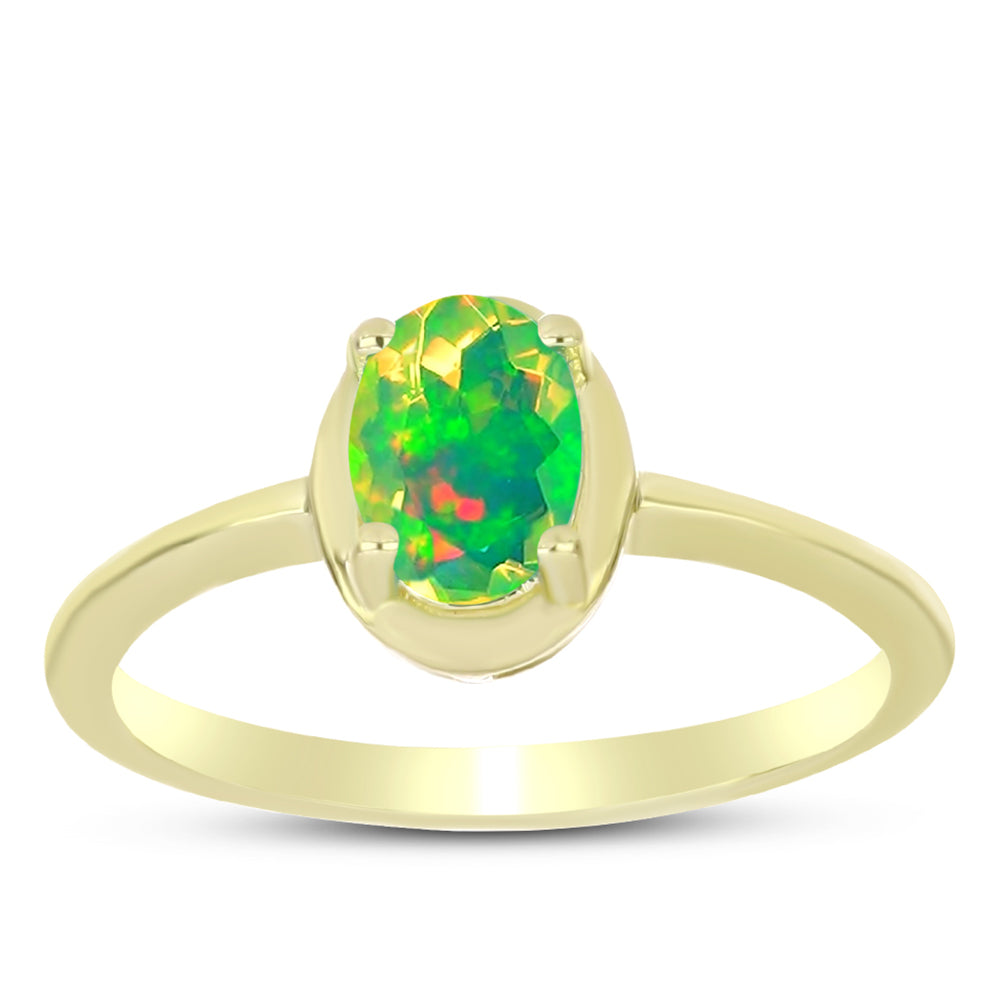 Anel de Prata com Banho de Ouro com Opala Verde do Etíope Lega Dembi