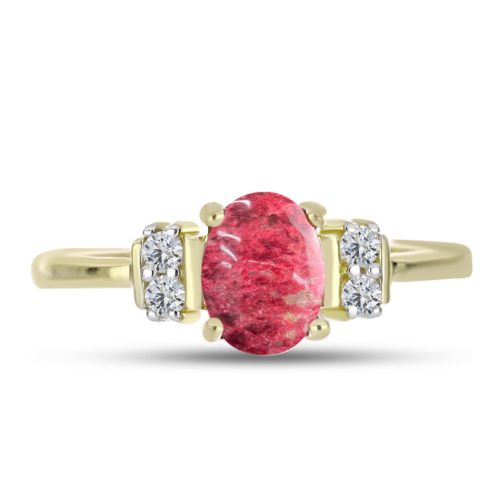 Anel de Prata com Banho de Ouro com Thulite e Topázio Branco