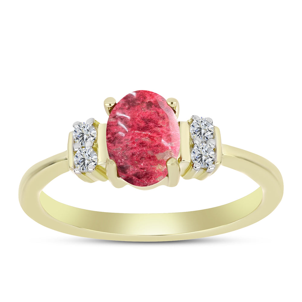 Anel de Prata com Banho de Ouro com Thulite e Topázio Branco