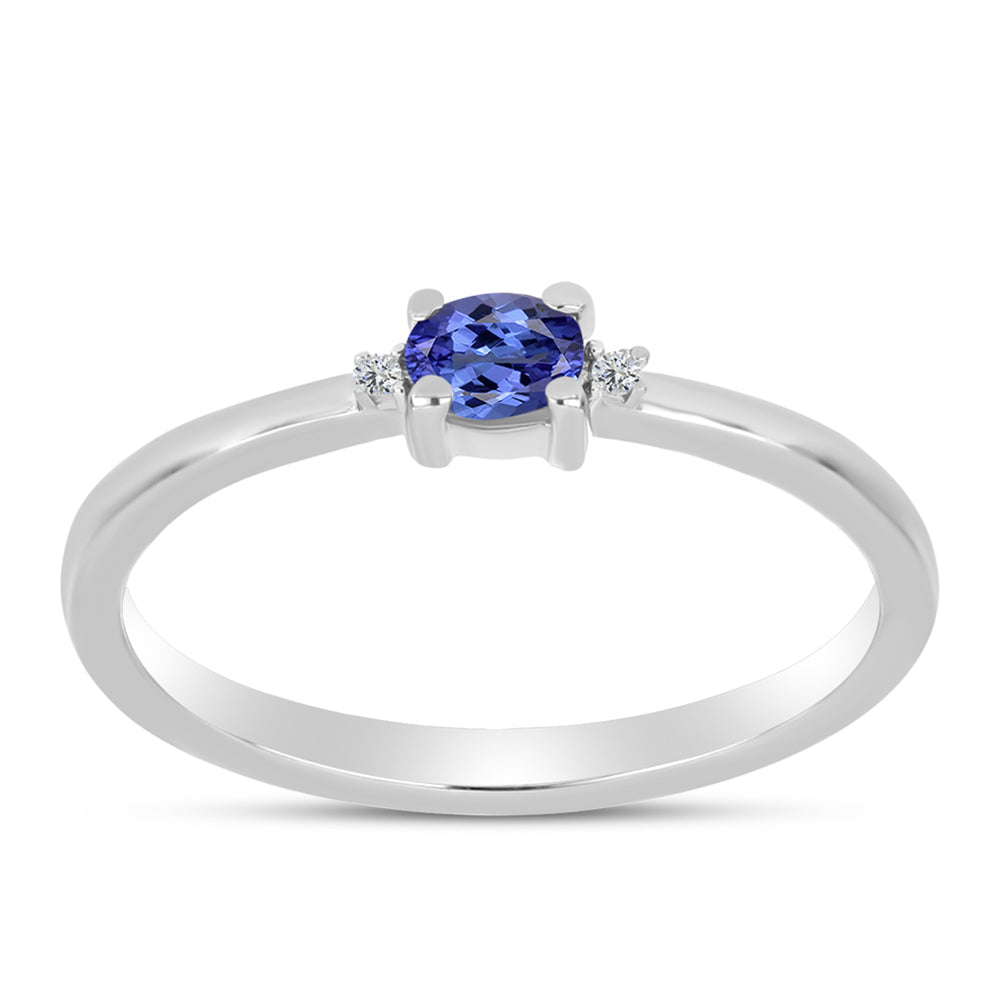 Anel de Prata com Tanzanite AAA e Topázio Branco