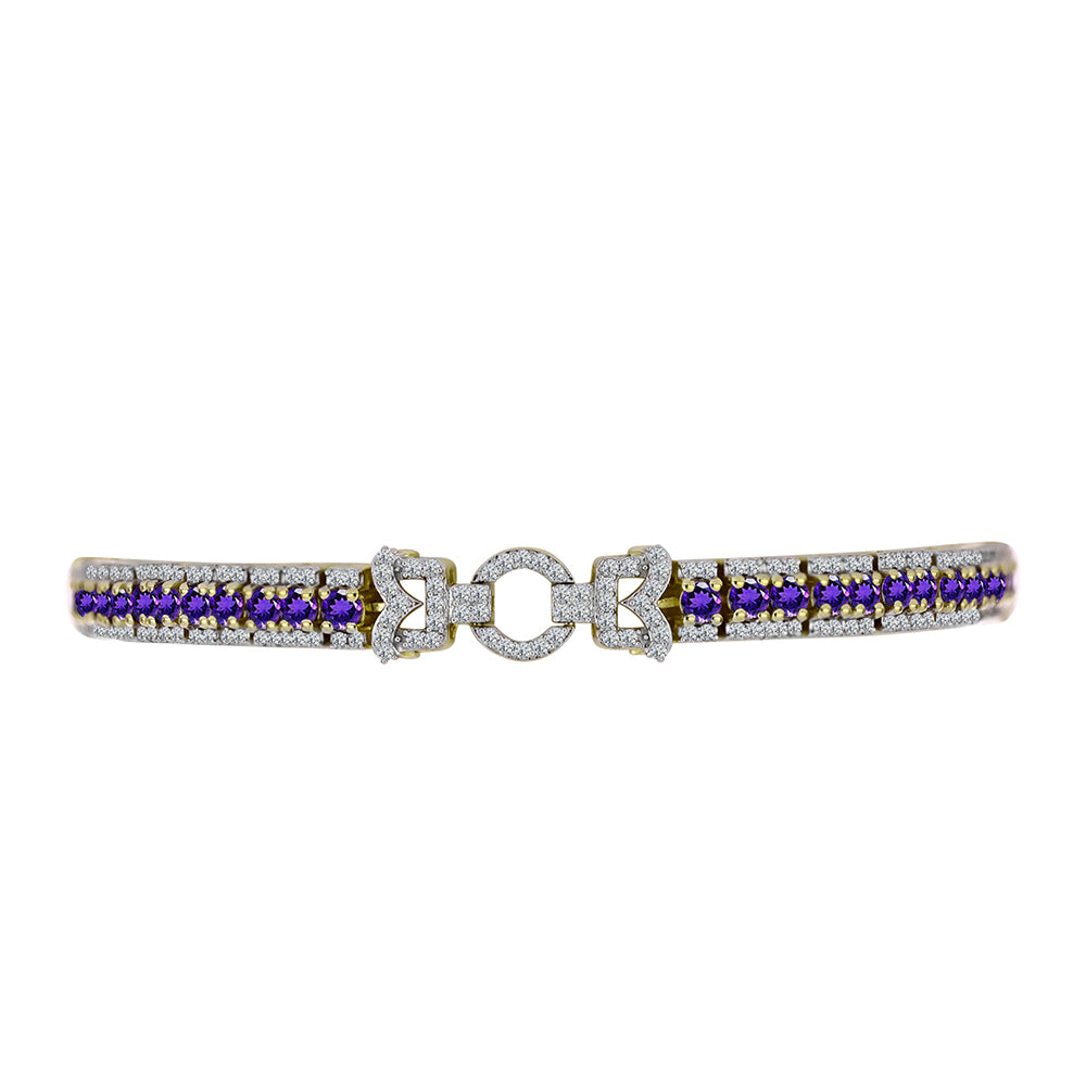 Pulseira de Prata com Banho de Ouro com Ametista de Marrocos e Topázio Branco  Contraste: Cabeca de Veado (800)