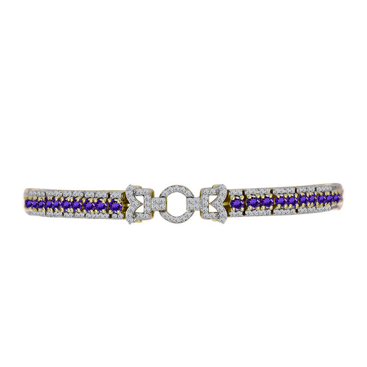 Pulseira de Prata com Banho de Ouro com Ametista de Marrocos e Topázio Branco  Contraste: Cabeca de Veado (800)