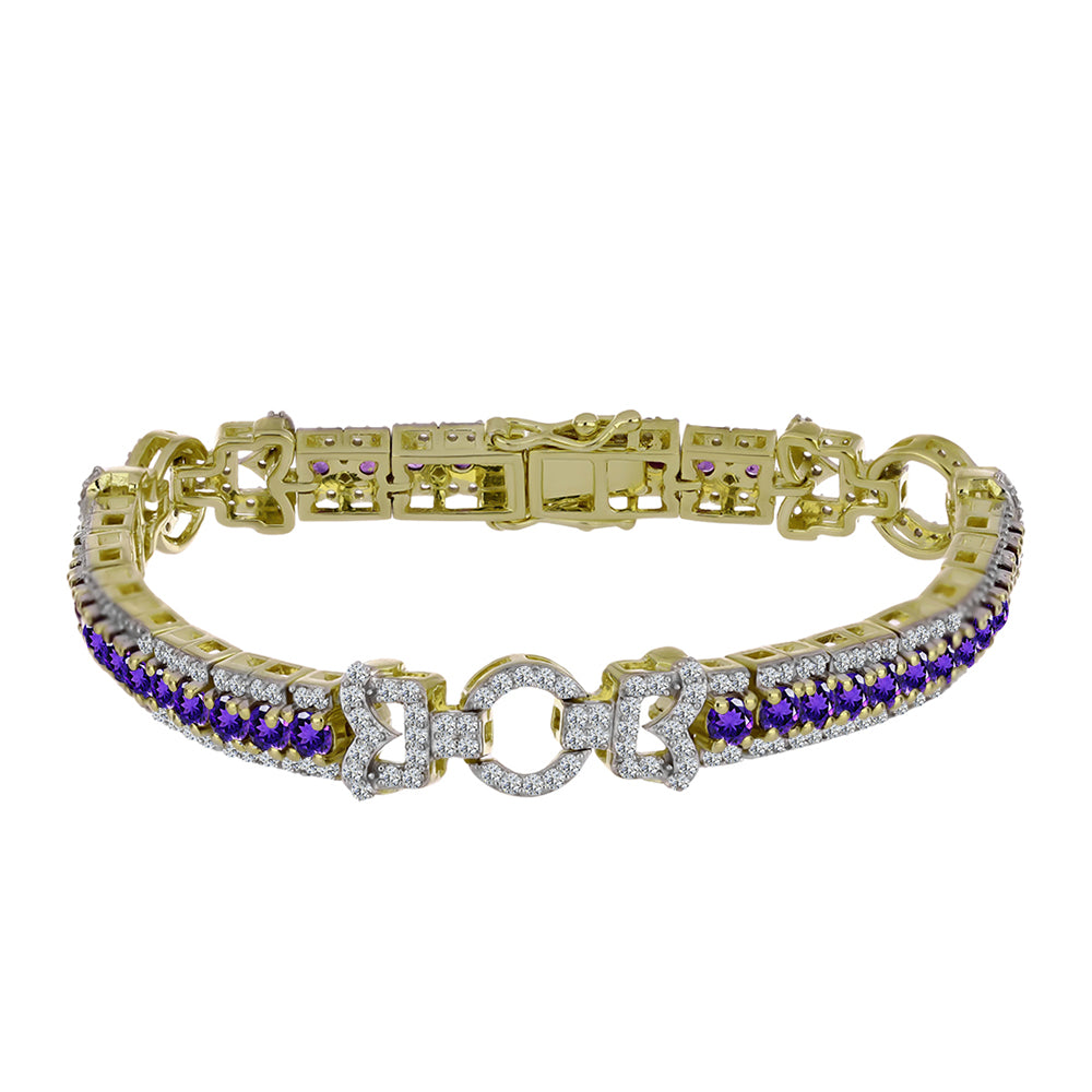 Pulseira de Prata com Banho de Ouro com Ametista de Marrocos e Topázio Branco  Contraste: Cabeca de Veado (800)