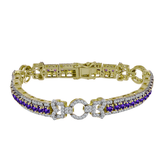 Pulseira de Prata com Banho de Ouro com Ametista de Marrocos e Topázio Branco  Contraste: Cabeca de Veado (800)
