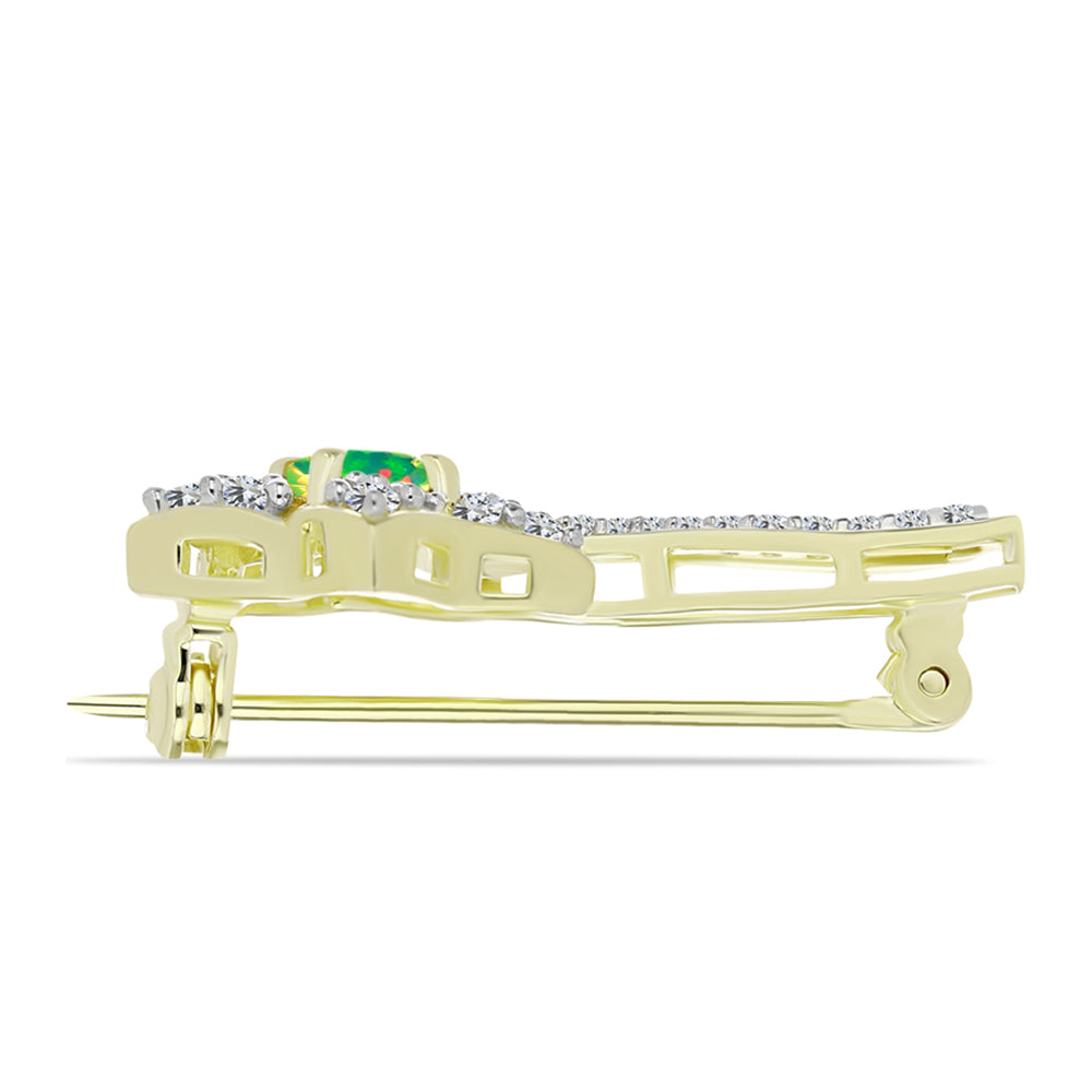 Alfinete de Prata com Banho de Ouro com Opala Verde do Etíope Lega Dembi e Topázio Branco  Contraste: Cabeca de Veado (800) 2 