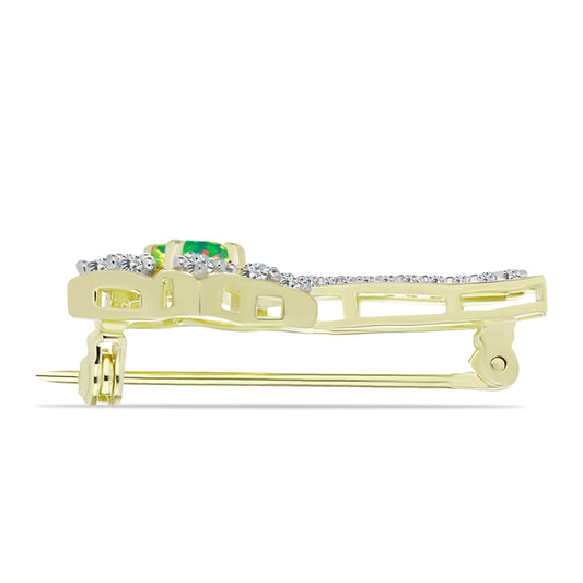 Alfinete de Prata com Banho de Ouro com Opala Verde do Etíope Lega Dembi e Topázio Branco  Contraste: Cabeca de Veado (800)