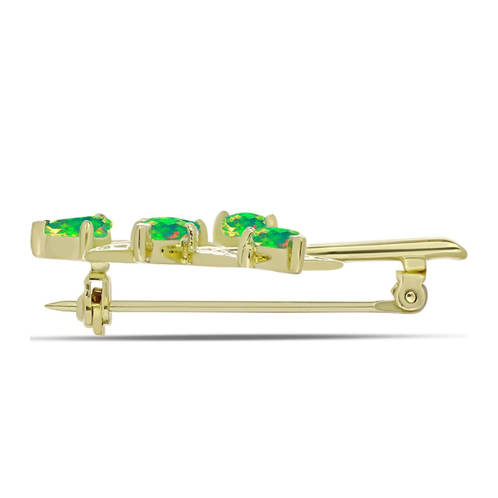 Alfinete de Prata com Banho de Ouro com Opala Verde do Etíope Lega Dembi  Contraste: Cabeca de Veado (800)