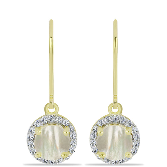 Brincos de Prata com Banho de Ouro com Mãe de Pérola e Topázio Branco