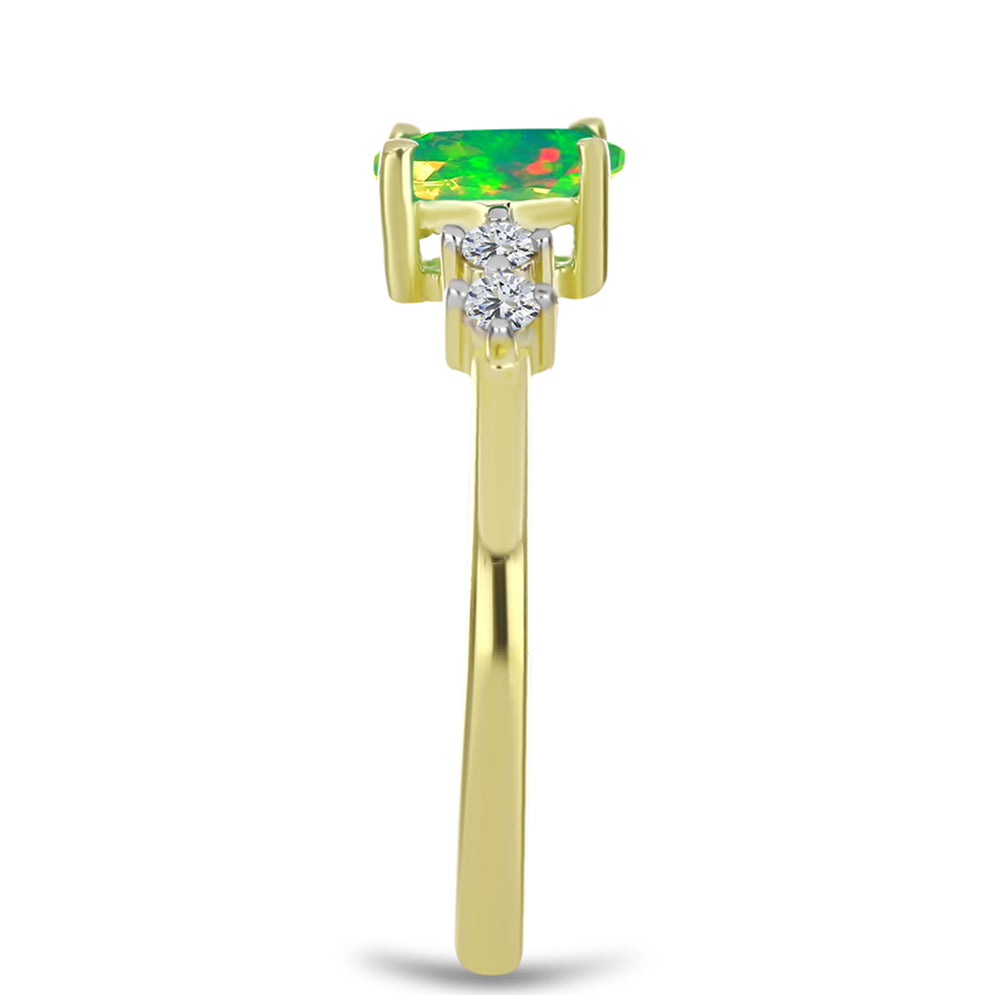 Anel de Prata com Banho de Ouro com Opala Verde do Etíope Lega Dembi e Topázio Branco